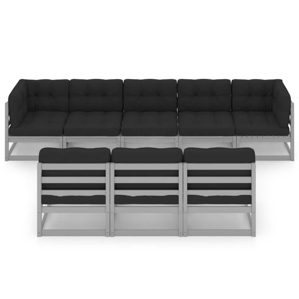 8-tlg. Garten-Lounge-Set mit Kissen Grau Kiefer Massivholz